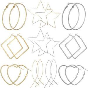 10 Pairs Big Hoop Earrings Set for Women Gold Plated Rose Gold Plated Silver